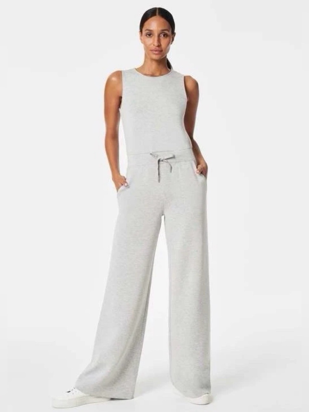 SPANX Air Essentials Heather Gray Sleeveless Wide-Leg Jumpsuit, Petite!